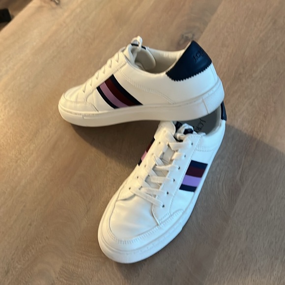 J. Crew women’s White Sneakers with Purple and navy stripes.

Worn several times - Picture 5 of 12